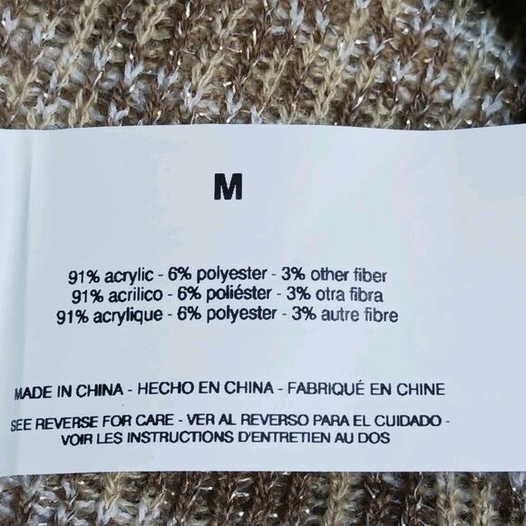 NWT Gloria Vanderbilt Fair Isle Sweater Womens Medium Tan Lurex Gold Thread - Picture 6 of 13